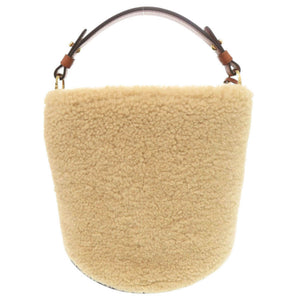 新品同様 デルボー Pin Mini Bucket Teddy パン ミニ バケット テディ レザー シープファー ベージュ ブラウン 2WAY ショルダーバッグ ハンドバッグ 0767【中古】DELVAUX