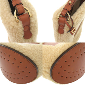 新品同様 デルボー Pin Mini Bucket Teddy パン ミニ バケット テディ レザー シープファー ベージュ ブラウン 2WAY ショルダーバッグ ハンドバッグ 0767【中古】DELVAUX