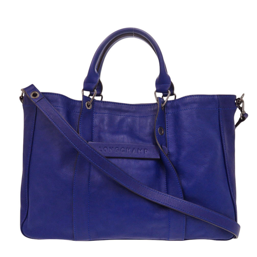 美品 ロンシャン 3D レザー ブルー 2way ハンドバッグ 青 0784【中古】Longchamp