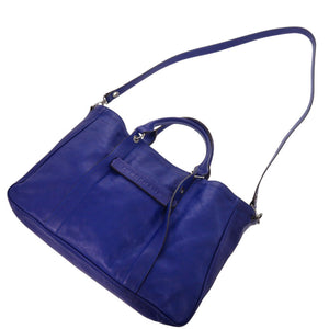 美品 ロンシャン 3D レザー ブルー 2way ハンドバッグ 青 0784【中古】Longchamp