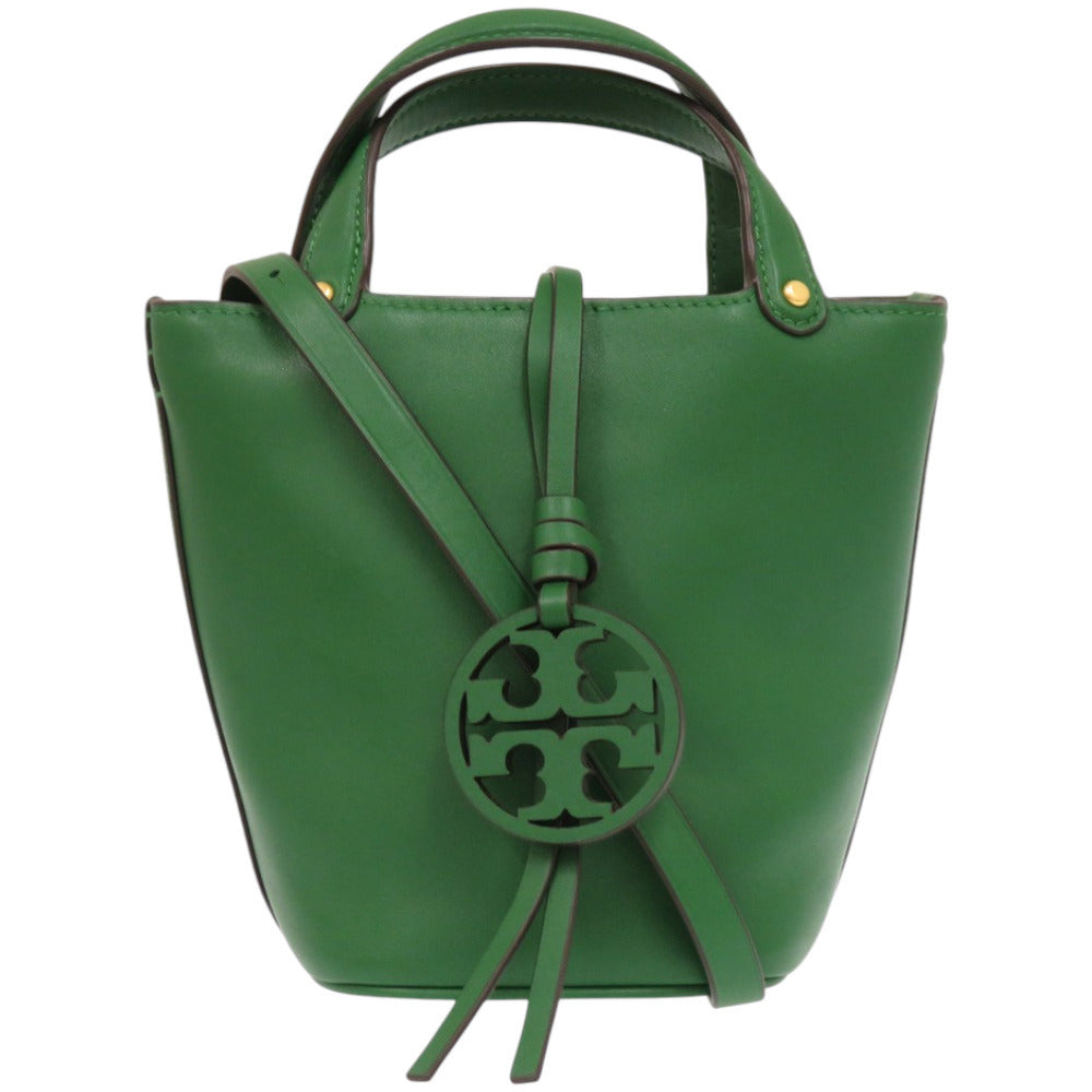 新品同様 トリーバーチ ミラー バケット レザー グリーン 緑 ハンドバッグ 0797【中古】Tory Burch