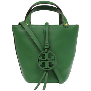 新品同様 トリーバーチ ミラー バケット レザー グリーン 緑 ハンドバッグ 0797【中古】Tory Burch