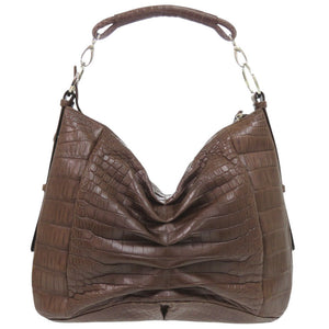 美品 マットクロコ ブラウン シルバー金具 ハンドバッグ ワンショルダー 茶 0875【中古】