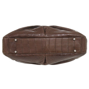 美品 マットクロコ ブラウン シルバー金具 ハンドバッグ ワンショルダー 茶 0875【中古】