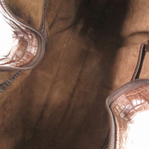 美品 マットクロコ ブラウン シルバー金具 ハンドバッグ ワンショルダー 茶 0875【中古】