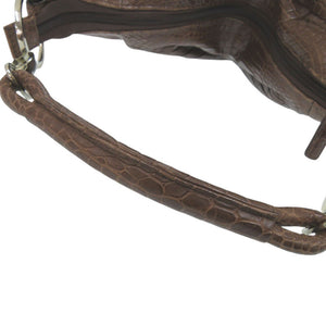 美品 マットクロコ ブラウン シルバー金具 ハンドバッグ ワンショルダー 茶 0875【中古】