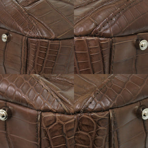 美品 マットクロコ ブラウン シルバー金具 ハンドバッグ ワンショルダー 茶 0875【中古】