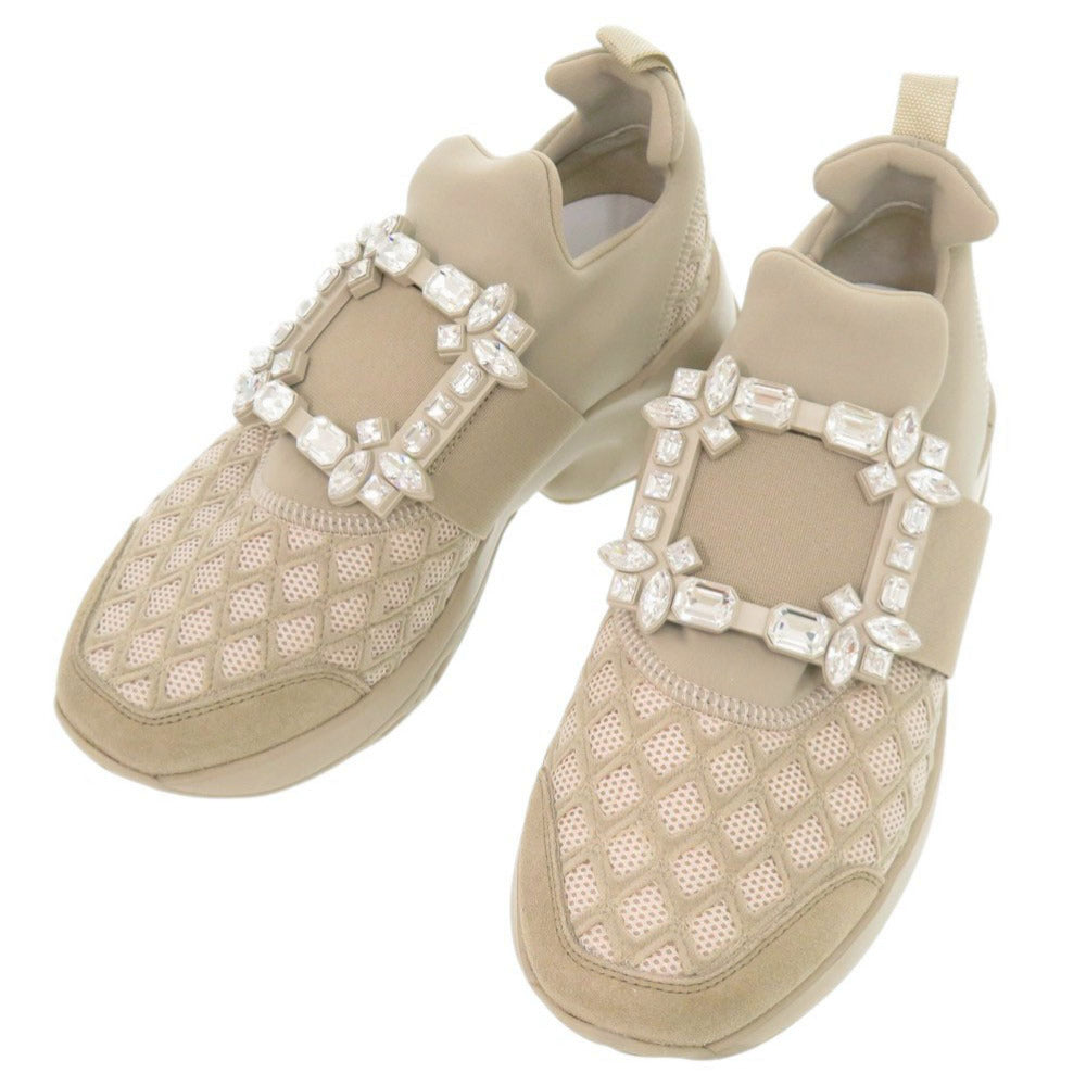新品同様 ロジェヴィヴィエ ヴィヴ ラン ファブリック ビジュー サイズ35 ベージュ スニーカー 0984【中古】Roger Vivier