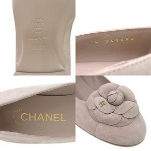 新品同様 シャネル バレエシューズ カメリア バレリーナ A C45494 22.5cm スウェード グレー 灰 パンプス 0985【中古】CHANEL