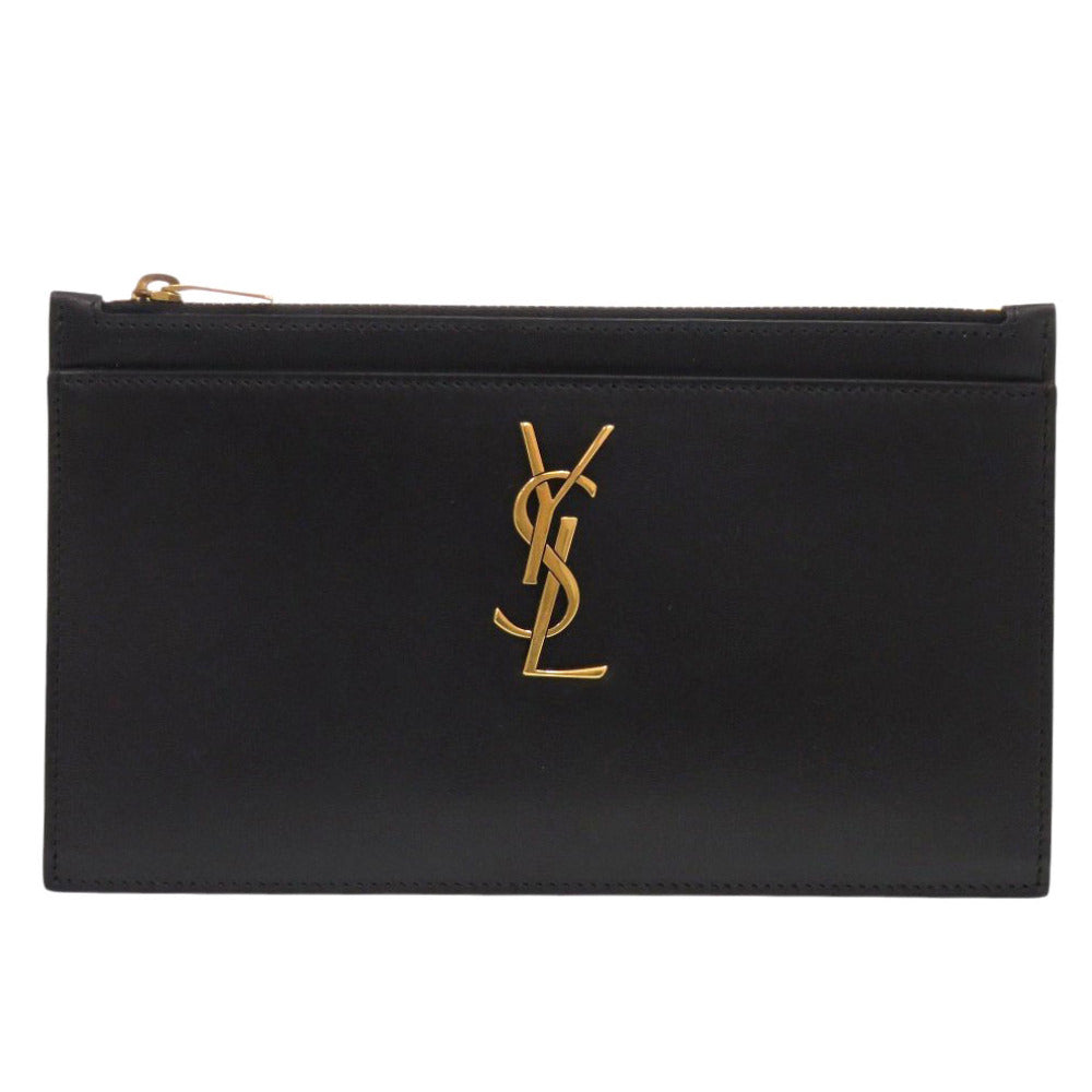 新品同様 イヴ サンローラン 636316 フラットポーチ YSLロゴ レザー ブラック ポーチ 黒 0996【中古】YVES SAINT LAURENT