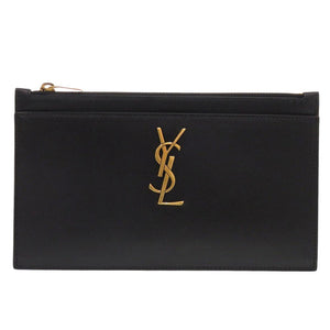 新品同様 イヴ サンローラン 636316 フラットポーチ YSLロゴ レザー ブラック ポーチ 黒 0996【中古】YVES SAINT LAURENT