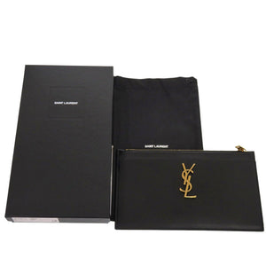 新品同様 イヴ サンローラン 636316 フラットポーチ YSLロゴ レザー ブラック ポーチ 黒 0996【中古】YVES SAINT LAURENT
