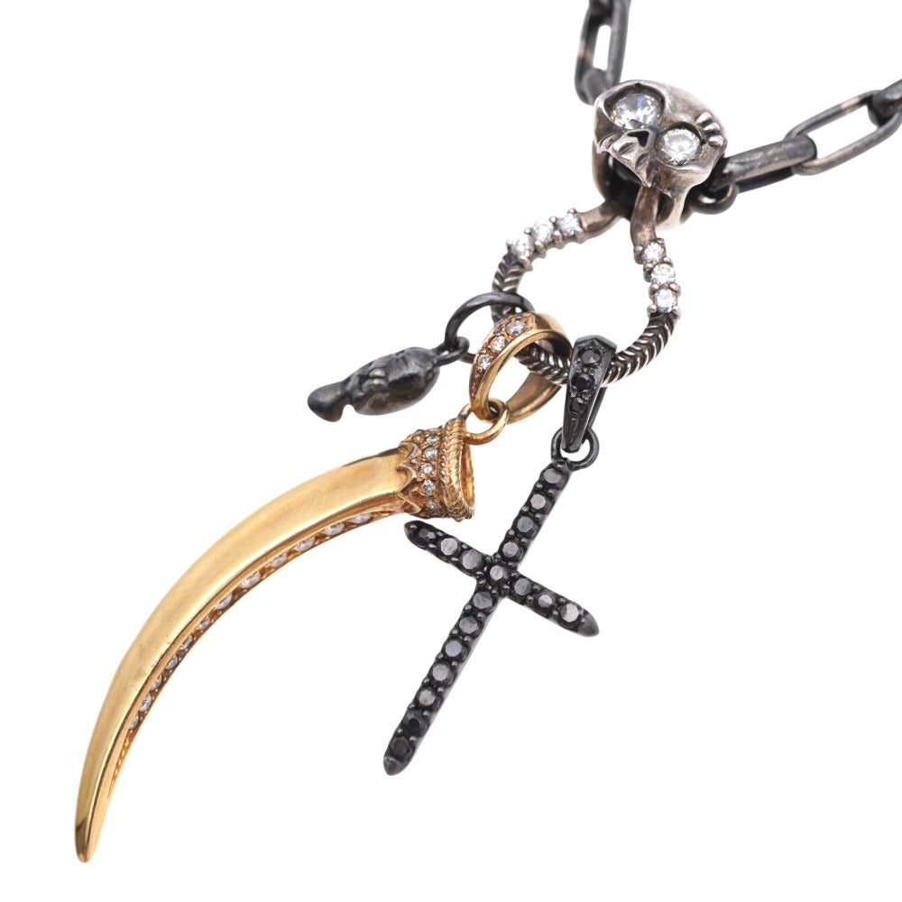 ライオンハート K18/シルバー/ダイヤモンド ネックレス イエローゴールド ブラックコーティング ジュエリー 1048【中古】LION HEART
