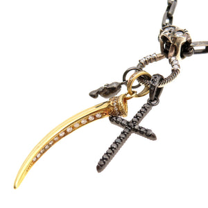 ライオンハート K18/シルバー/ダイヤモンド ネックレス イエローゴールド ブラックコーティング ジュエリー 1048【中古】LION HEART