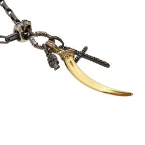 ライオンハート K18/シルバー/ダイヤモンド ネックレス イエローゴールド ブラックコーティング ジュエリー 1048【中古】LION HEART