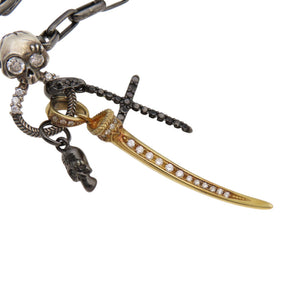 ライオンハート K18/シルバー/ダイヤモンド ネックレス イエローゴールド ブラックコーティング ジュエリー 1048【中古】LION HEART