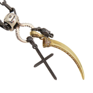 ライオンハート K18/シルバー/ダイヤモンド ネックレス イエローゴールド ブラックコーティング ジュエリー 1048【中古】LION HEART