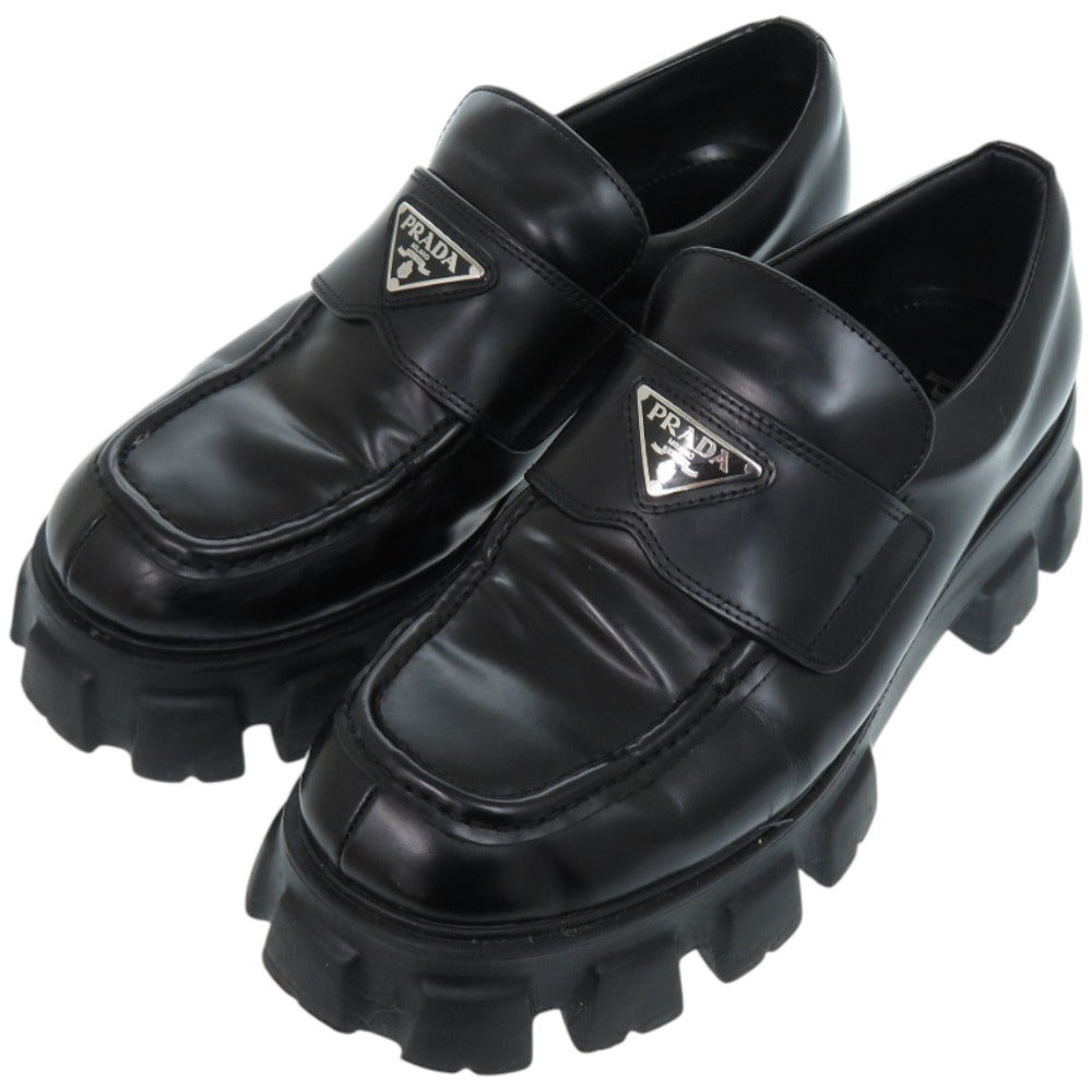 美品 プラダ モノリス 2DE129 B4L F0002 レザーシューズ レザー ブラッシュドレザー ブラック 黒 ローファー 1050【中古】PRADA