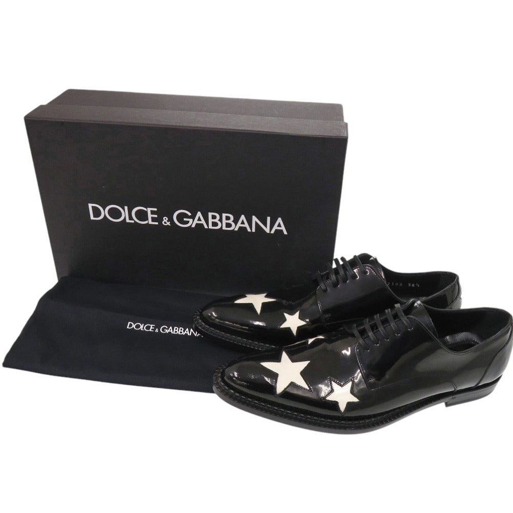 新品同様 ドルチェアンドガッバーナ レースアップシューズ スター 星 パテントレザー ブラック 黒 エナメル 1055【中古】DOLCE&GABBANA