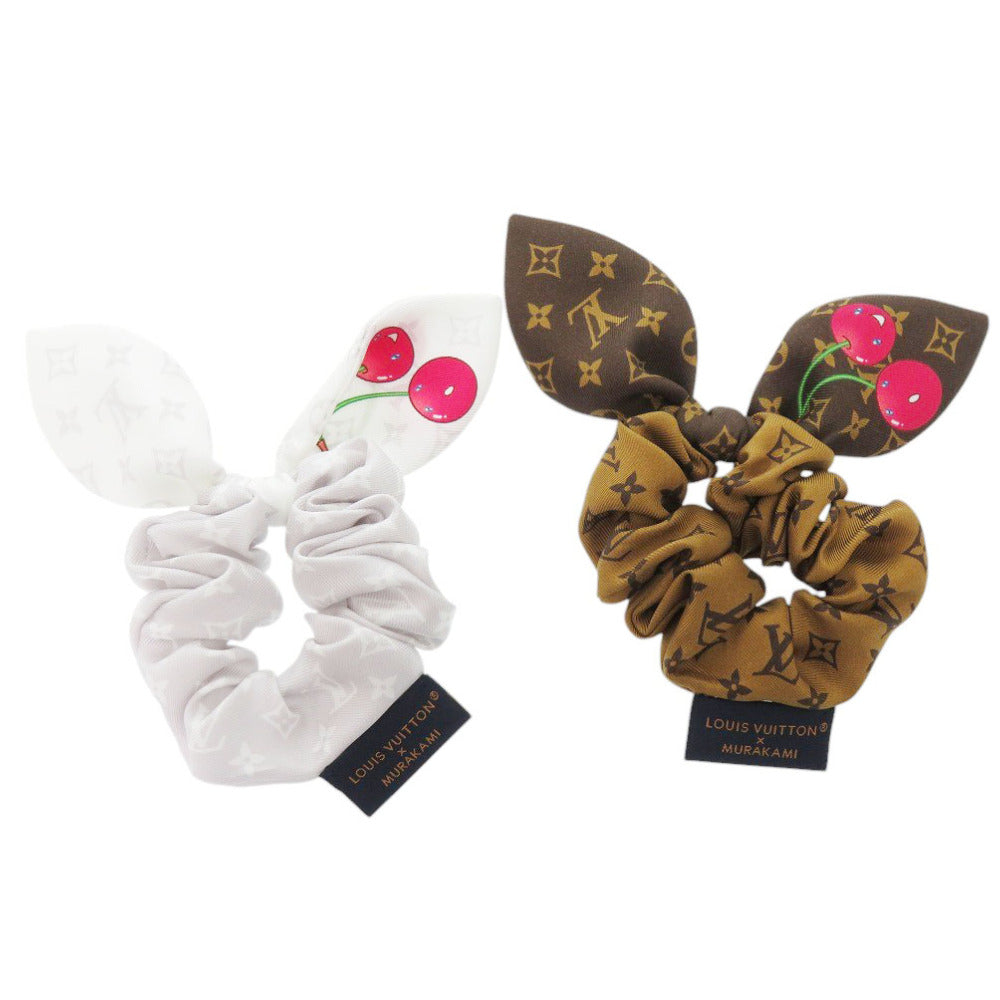 未使用 ルイ ヴィトン × 村上隆 セットシュシュ モノグラムチェリー M96069 シルク ホワイト/ブラウン 白 茶 LV 1181【中古】LOUIS VUITTON