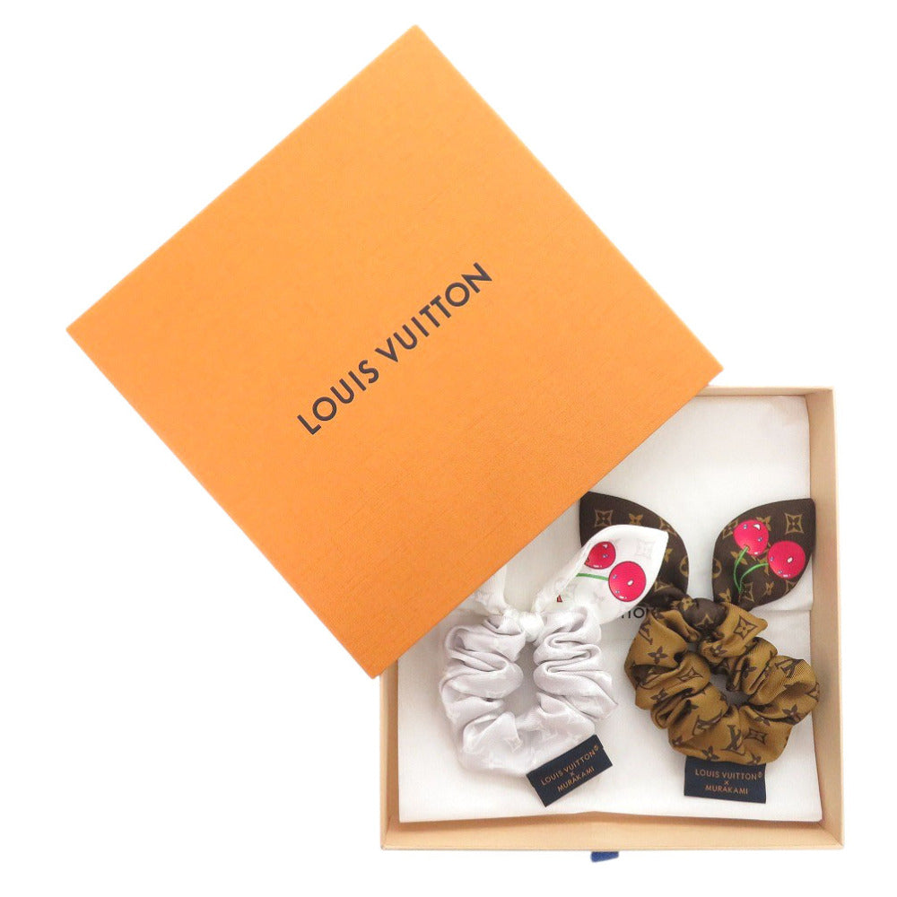 未使用 ルイ ヴィトン × 村上隆 セットシュシュ モノグラムチェリー M96069 シルク ホワイト/ブラウン 白 茶 LV 1181【中古】LOUIS VUITTON