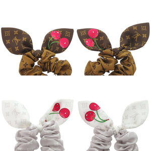 未使用 ルイ ヴィトン × 村上隆 セットシュシュ モノグラムチェリー M96069 シルク ホワイト/ブラウン 白 茶 LV 1181【中古】LOUIS VUITTON