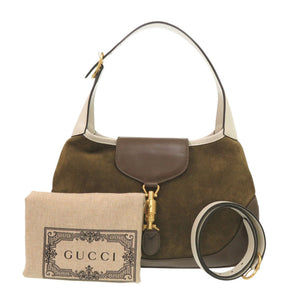 新品同様 グッチ Vault ヴィンテージ ジャッキー スウェード レザー ブラウン カーキ ショルダーバッグ 1220【中古】GUCCI