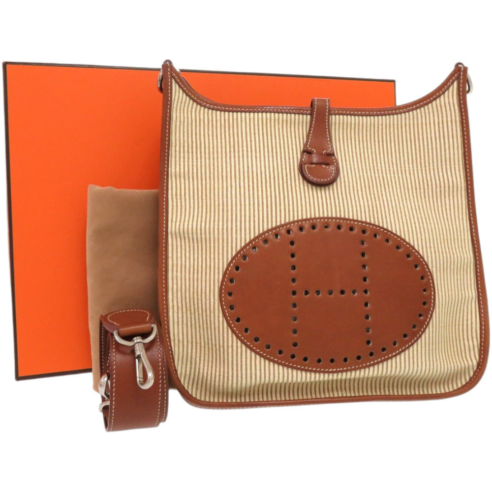 エルメス エブリン I PM ストライプ ヴォーガリバー ノアゼット シルバー金具 □E刻印 ショルダーバッグ 茶 1238【中古】HERMES