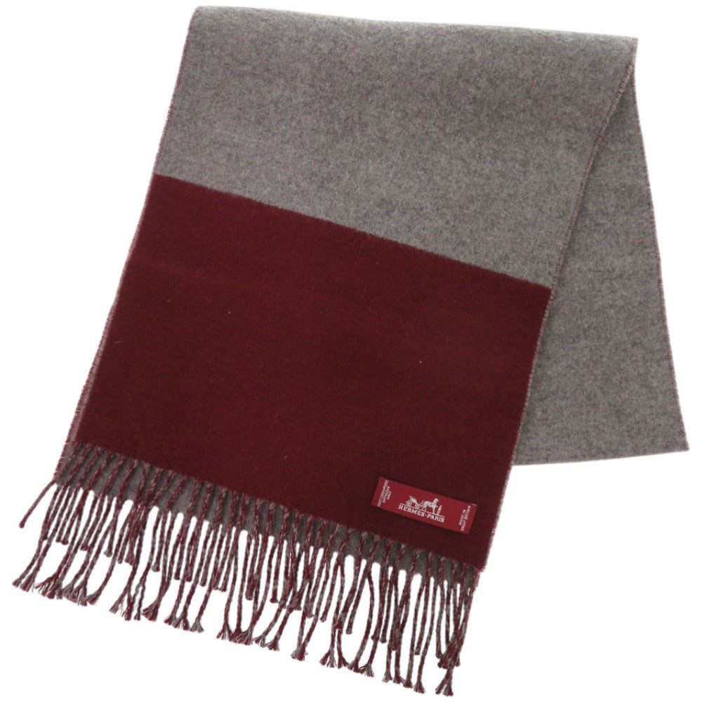 新品同様 エルメス カザック カシミヤ レッド グレー バイカラー 赤 マフラー 1241【中古】HERMES