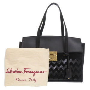 美品 サルヴァトーレフェラガモ ガンチーニ レザー ブラック ハンドバッグ 黒 1248【中古】Salvatore Ferragamo