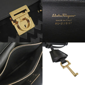美品 サルヴァトーレフェラガモ ガンチーニ レザー ブラック ハンドバッグ 黒 1248【中古】Salvatore Ferragamo