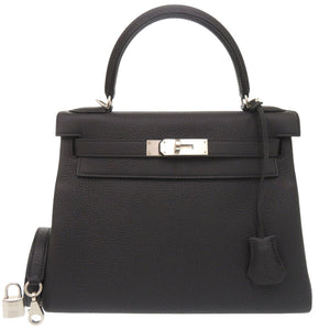未使用 エルメス ケリー28 内縫い トゴ ブラック マットシルバー金具 K刻印(2025年製) ハンドバッグ 黒 1281 【中古】 HERMES