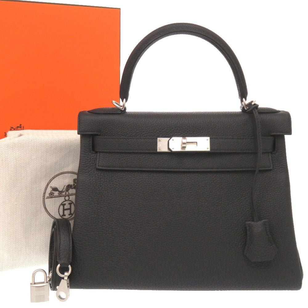 未使用 エルメス ケリー28 内縫い トゴ ブラック マットシルバー金具 K刻印(2025年製) ハンドバッグ 黒 1281 【中古】 HERMES