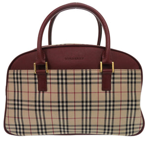 美品 バーバリー ノバチェック レザー/キャンバス ベージュ ボストンバッグ 1300【中古】BURBERRY