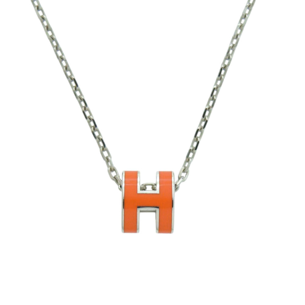 新品同様 エルメス ポップアッシュ ミニ メタル シルバー金具 オレンジ 橙 ネックレス 1313【中古】HERMES