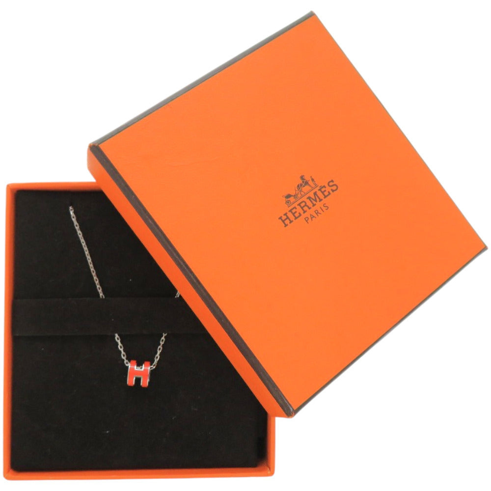新品同様 エルメス ポップアッシュ ミニ メタル シルバー金具 オレンジ 橙 ネックレス 1313【中古】HERMES