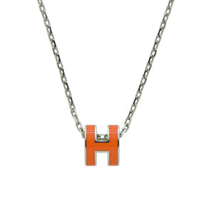 新品同様 エルメス ポップアッシュ ミニ メタル シルバー金具 オレンジ 橙 ネックレス 1313【中古】HERMES