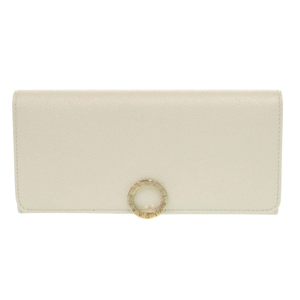 美品 ブルガリ 282427 ロゴクリップ レザー ホワイト 長財布 白 1319【中古】BVLGARI