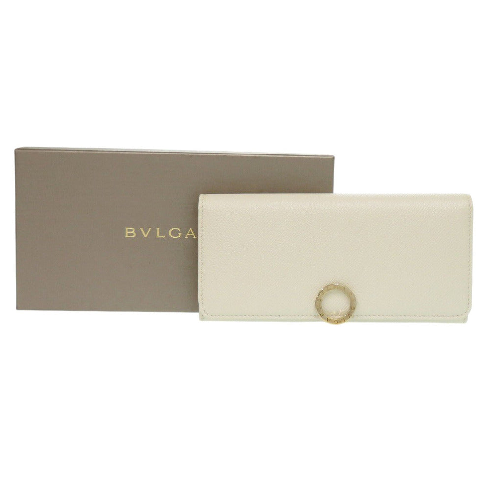 美品 ブルガリ 282427 ロゴクリップ レザー ホワイト 長財布 白 1319【中古】BVLGARI