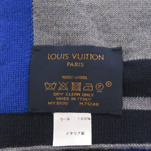 美品 ルイ ヴィトン エシャルプ LV ホライゾン M71240 ウール グレー ネイビー マフラー LV 1320【中古】LOUIS VUITTON