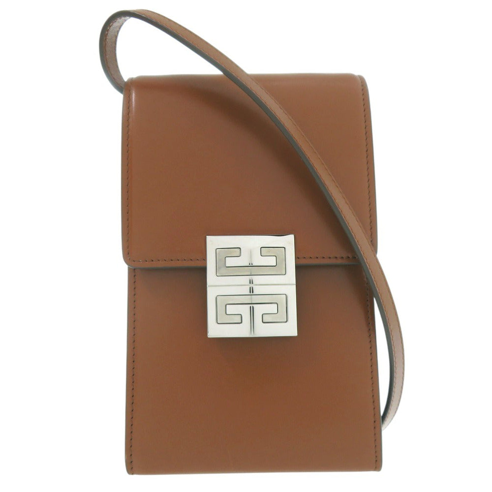 美品 ジバンシィ フォンショルダーバッグ クロスボディ ショルダーバッグ レザー ブラウン 1338【中古】GIVENCHY