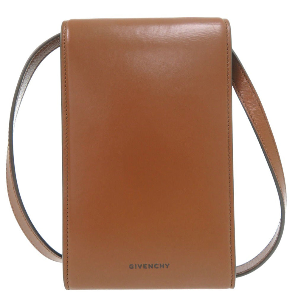 美品 ジバンシィ フォンショルダーバッグ クロスボディ ショルダーバッグ レザー ブラウン 1338【中古】GIVENCHY