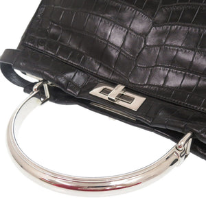 美品 フェンディ ピーカブー ラージ 8BN210 マットクロコ ブラック ハンドバッグ 黒 1344【中古】FENDI