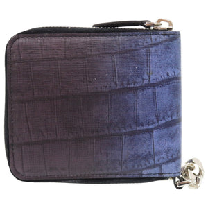 美品 フェンディ チェーン 7M0197 レザー ブルー 青 二つ折り財布 1367【中古】FENDI