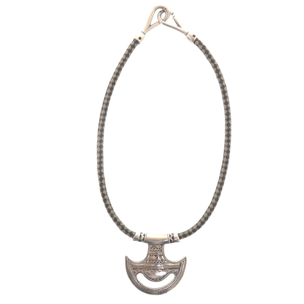 美品 エルメス トゥアレグ チョーカー ヴィンテージ シルバー925 レザー シルバー ブラック グレー 1377【中古】HERMES