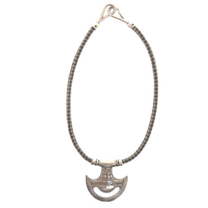 美品 エルメス トゥアレグ チョーカー ヴィンテージ シルバー925 レザー シルバー ブラック グレー 1377【中古】HERMES