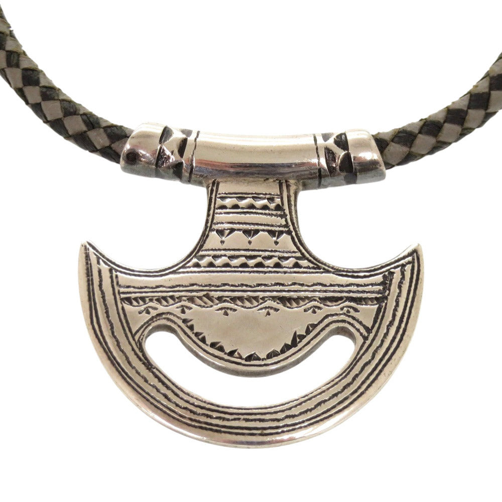 美品 エルメス トゥアレグ チョーカー ヴィンテージ シルバー925 レザー シルバー ブラック グレー 1377【中古】HERMES