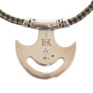 美品 エルメス トゥアレグ チョーカー ヴィンテージ シルバー925 レザー シルバー ブラック グレー 1377【中古】HERMES