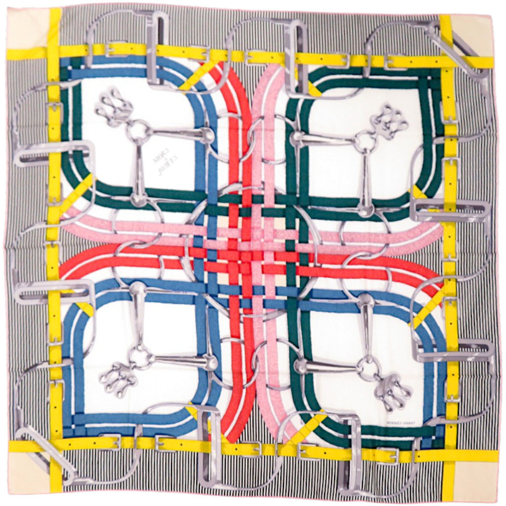 新品同様 エルメス カレジェアン カレ140 MORS A JOUETS 馬銜 カシミヤ シルク ブラック スカーフ1378【中古】HERMES