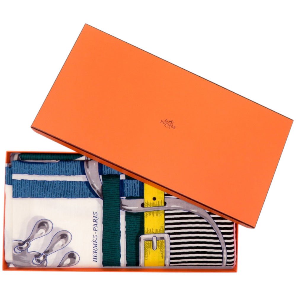 新品同様 エルメス カレジェアン カレ140 MORS A JOUETS 馬銜 カシミヤ シルク ブラック スカーフ1378【中古】HERMES